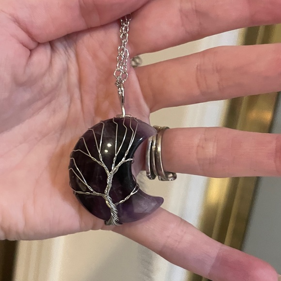 Amethyst Moon with silver wire wrapped Tree of Life - Picture 4 of 4